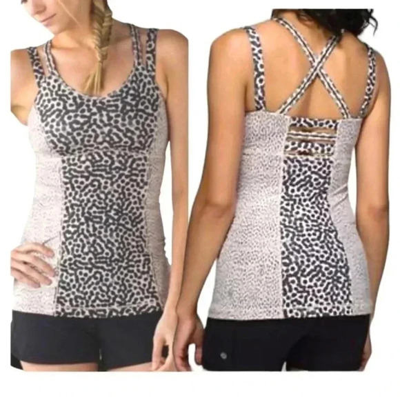 Lululemon Happy Strappy Ace Animal Print Spot Grain / Dottie Dash Activewear Top - Picture 1 of 7